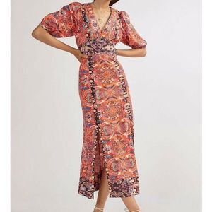Anthropologie Red and Blue Maxi Dress